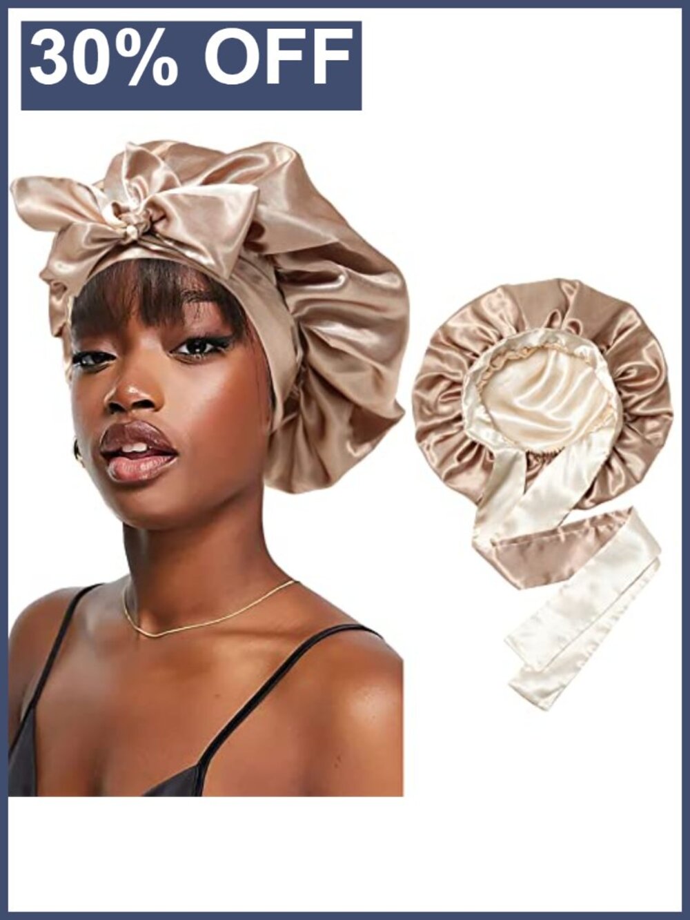 Satin Sleep Bonnet Silk Hair Wrap with Stretchy Tie Band for Curly Hair